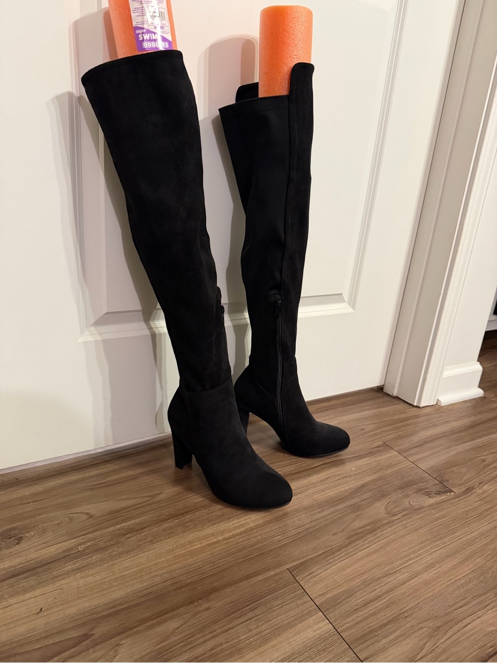 Black Over-the-Knee Heeled Boots - Classic Women's Style